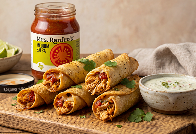 Air Fryer Taquitos with Mrs. Renfro’s Medium Salsa