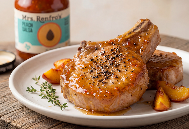 Peach Salsa Glazed Pork Chops