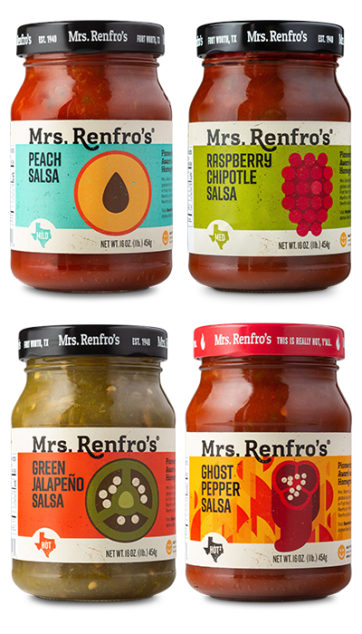 Peach Salsa, Raspberry Chipotle Salsa, Green Jalapeño Salsa, Ghost Pepper Salsa
